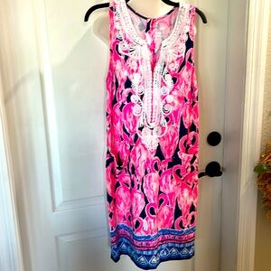 EUC Lilly Pulitzer Carlotta pink & blue multicolored stretch shift dress size 10